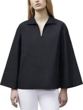 Lafayette 148 Women's Size XXL Black Kimono Sleeve 100%  Cotton Collared Top